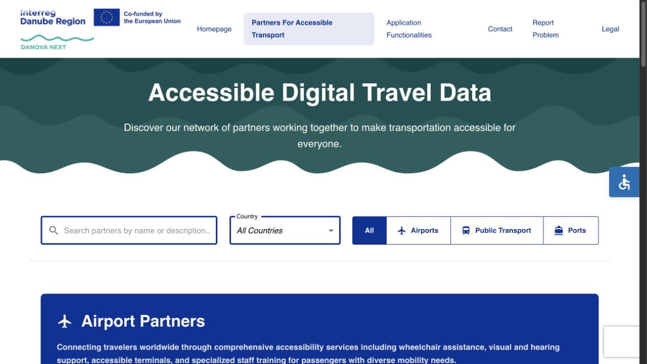 Danova Next partner directory with search, country, and transport-type filters