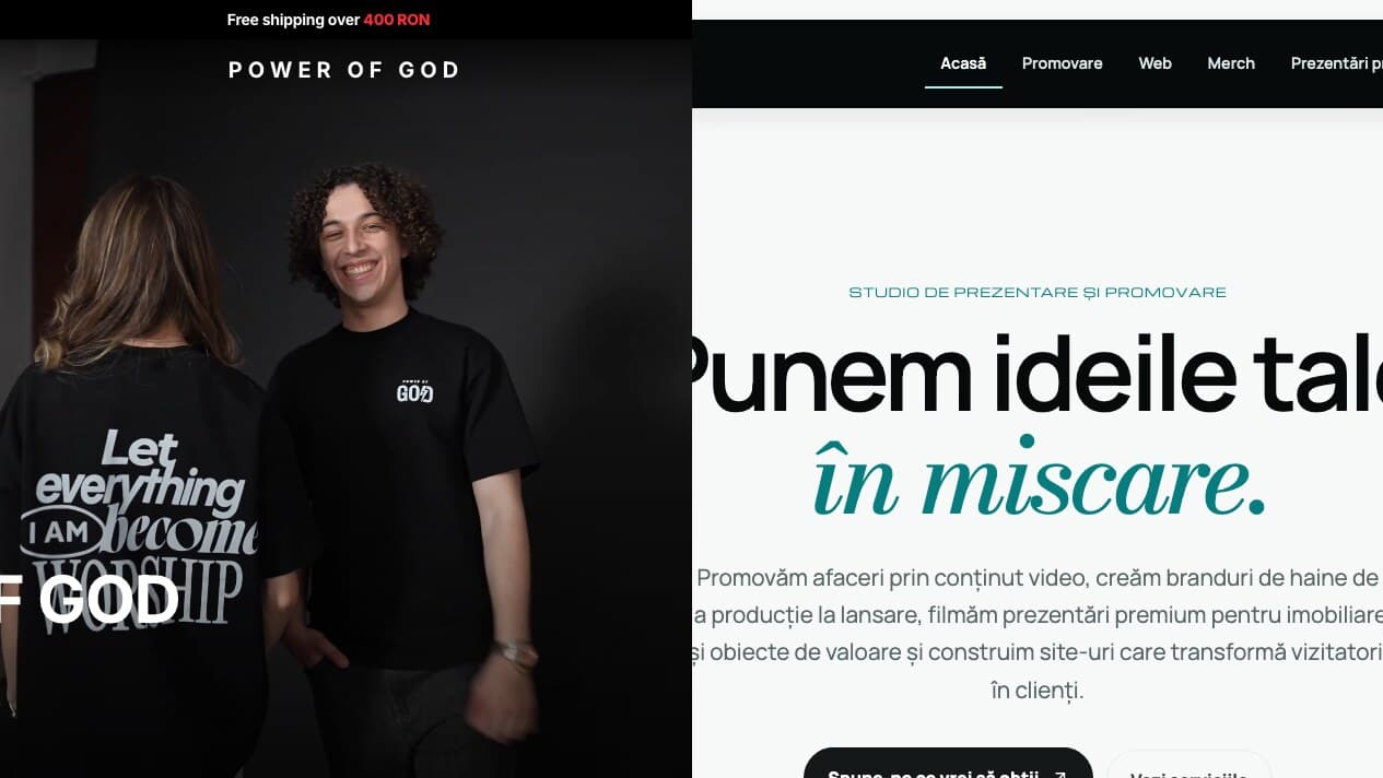 Power of God e-commerce website and Pedu Media agency website shown side by side